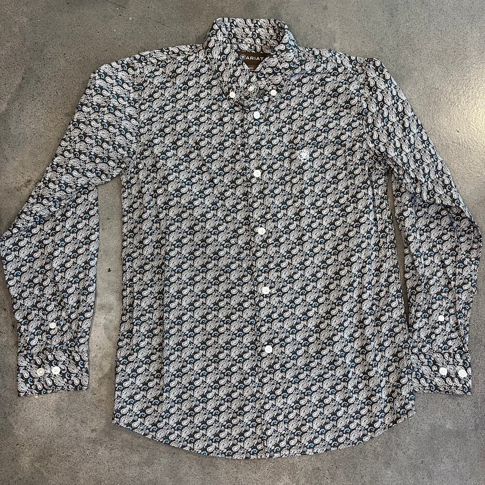 Ariat Western Brown Paisely classic button down shirt youth boys Medium 10/12